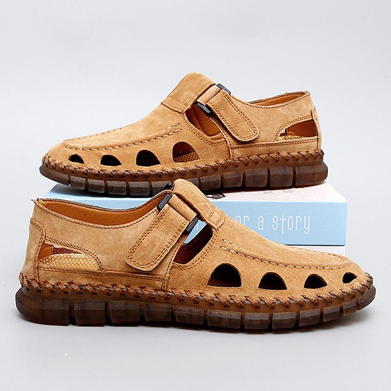 Сшитые вручную ажурные мужские туфли, новое поступление, мужские летние туфли на плоской подошве из замши и кожи, легкие мокасины для отдыха на природе, дышащие сандалии