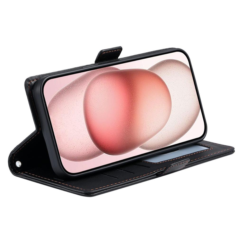 For iPhone 14/13 Leather Case Rhombus Texture Wallet Stand Phone Cover with Wrist Strap