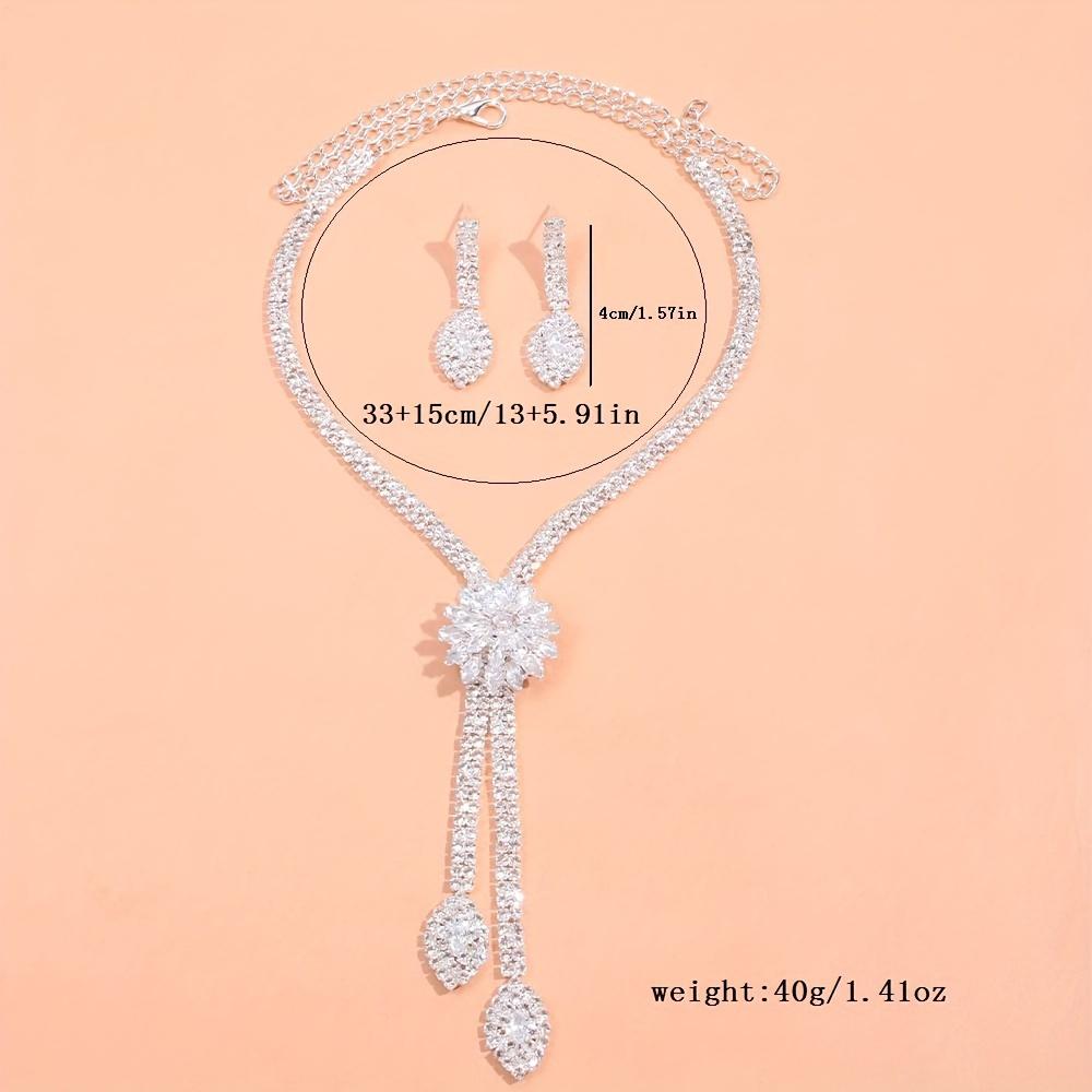 Комплект свадебных украшений из 3 предметов, элегантный дизайн с цветами из фианитов, роскошный комплект из свадебного ожерелья и сережек, роскошный стиль, модные аксессуары для невесты