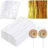 Набор палочек и оберток для кейк-попсов из 1800 шт., включающий 600 шт. палочек для леденцов 6 дюймов, 600 шт. прозрачных пакетиков для угощений, 600 шт. золотых закручивающихся завязок для изготовления