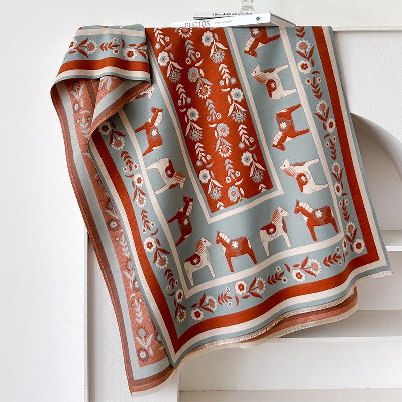 Autumn And Winter Thickened Warm Wind Pony Scarf Women'S Light Luxury Style Versatile Air Conditioner Shawl Temperament Scarf