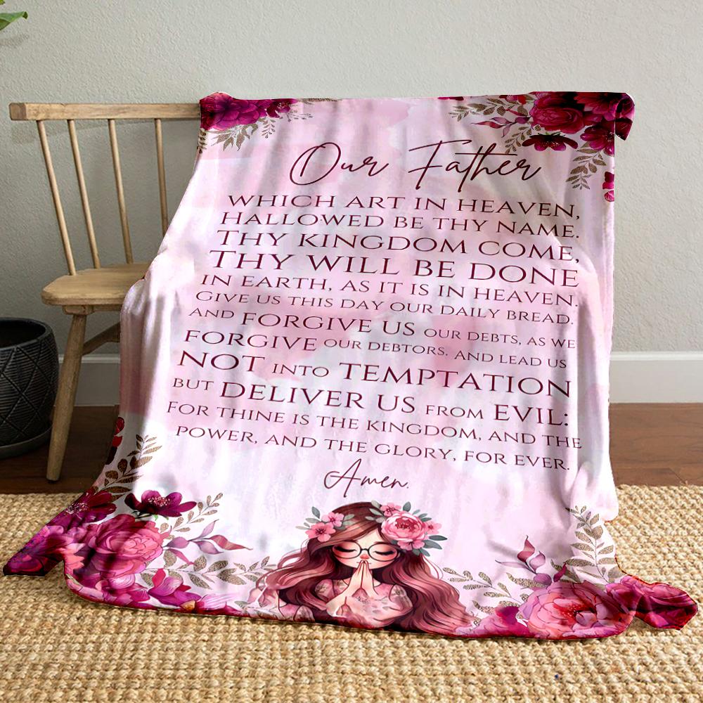 Floral "Our Father" Prayer BlanketFlannel blanket for bedroom, living room, sofa, and nap