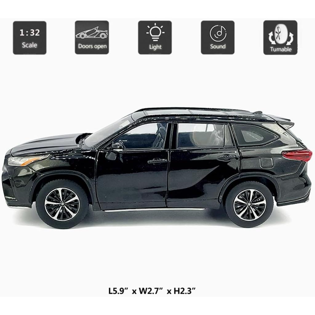 Масштаб 1/32 Highlander XSE AWD Hybrid 2021 модель автомобиля, литые игрушечные машинки, литые под давлением автомобили из металлического сплава, открытые двери, световой звук, поворотное колесо