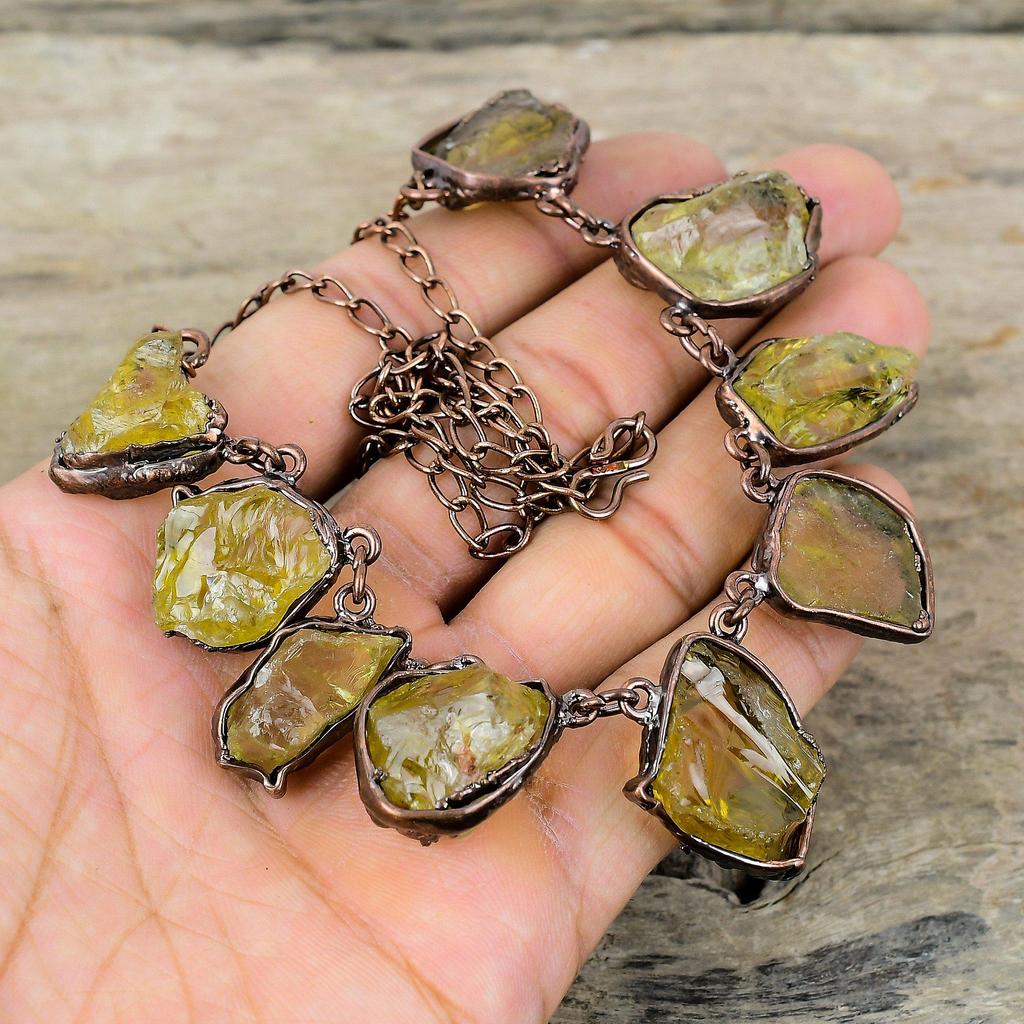 Citrine Rough Necklace Electroformed Copper Necklace Handmade Jewelry Adjustable Chain Necklace Gemstone Electroformed Jewelry Gift For Her