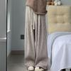 High-Quality Women's Retro Striped Wool Pants - Autumn/Winter Casual High-Waisted Slimming Straight-Leg with Wide-Leg Drape