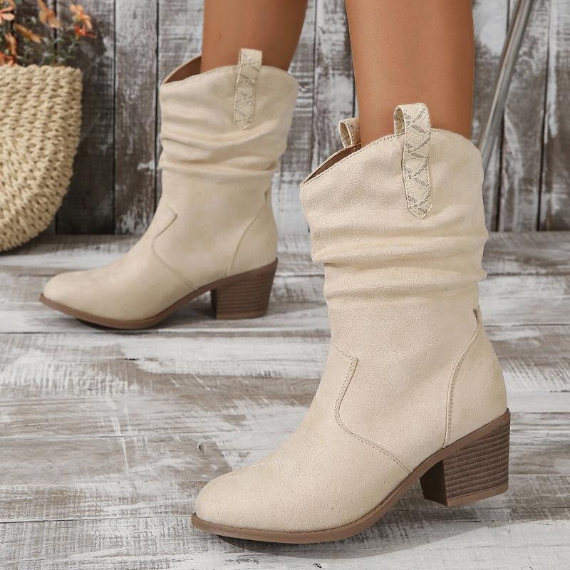 Ladies Shoes 2024 Hot Sale Square Heel Solid  Women's Boots Versatile Simple Mid Length Boots   Pointed Toe Single Shoe