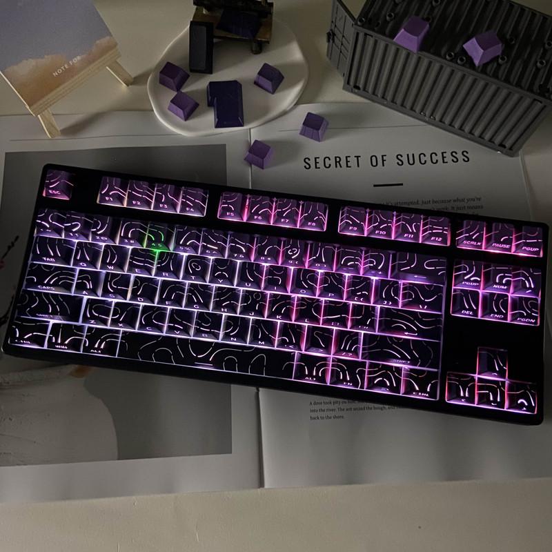 Line Gradient Side Shine Through Keycaps Cherry Profile PBT Custom Keycaps for 60% 65% 75% 96% 98% 100% Mechanical Keyboard