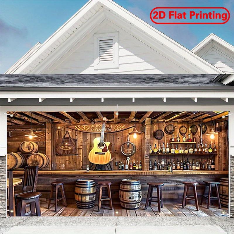 2D flat printing - Single 2D large polyester material garage door banner - Classic Western Bar Theme Party Banner