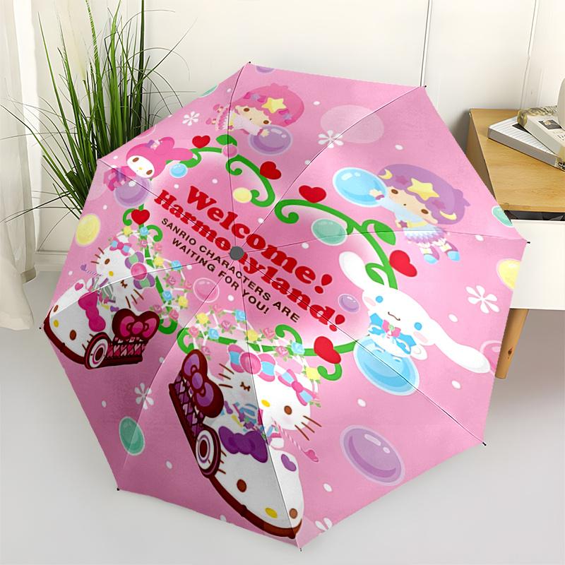 1pc Sanrio Characters Welcome to Harmonyland Automatic Opening/Closing Umbrella with Foldable Design, 8-Rib Iron Frame Outdoor Umbrella for Fans, Trav
