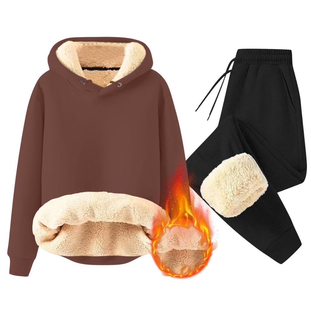 Set For Men 2 Piece Casual Long Sleeve Fleece Casual Fuzzy Hooded Pullover Warm Pant Winter Sport