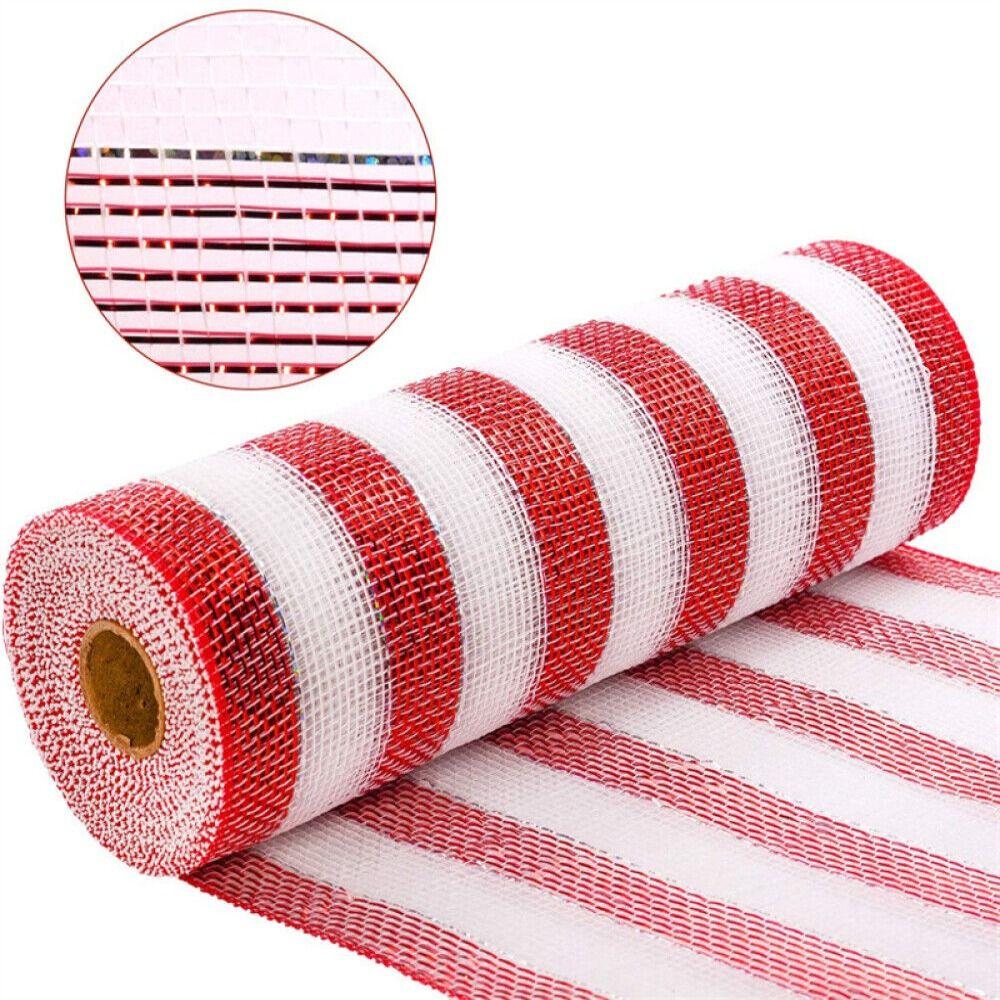 Red & White Net Yarn Christmas Wreath Tree Stripes Candy Cane Decoration Mesh Roll Christmas Ribbon