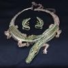Vintage Exaggerated Crocodile Necklace Earrings Set with Diamond Personalized Collar Women's Accessories