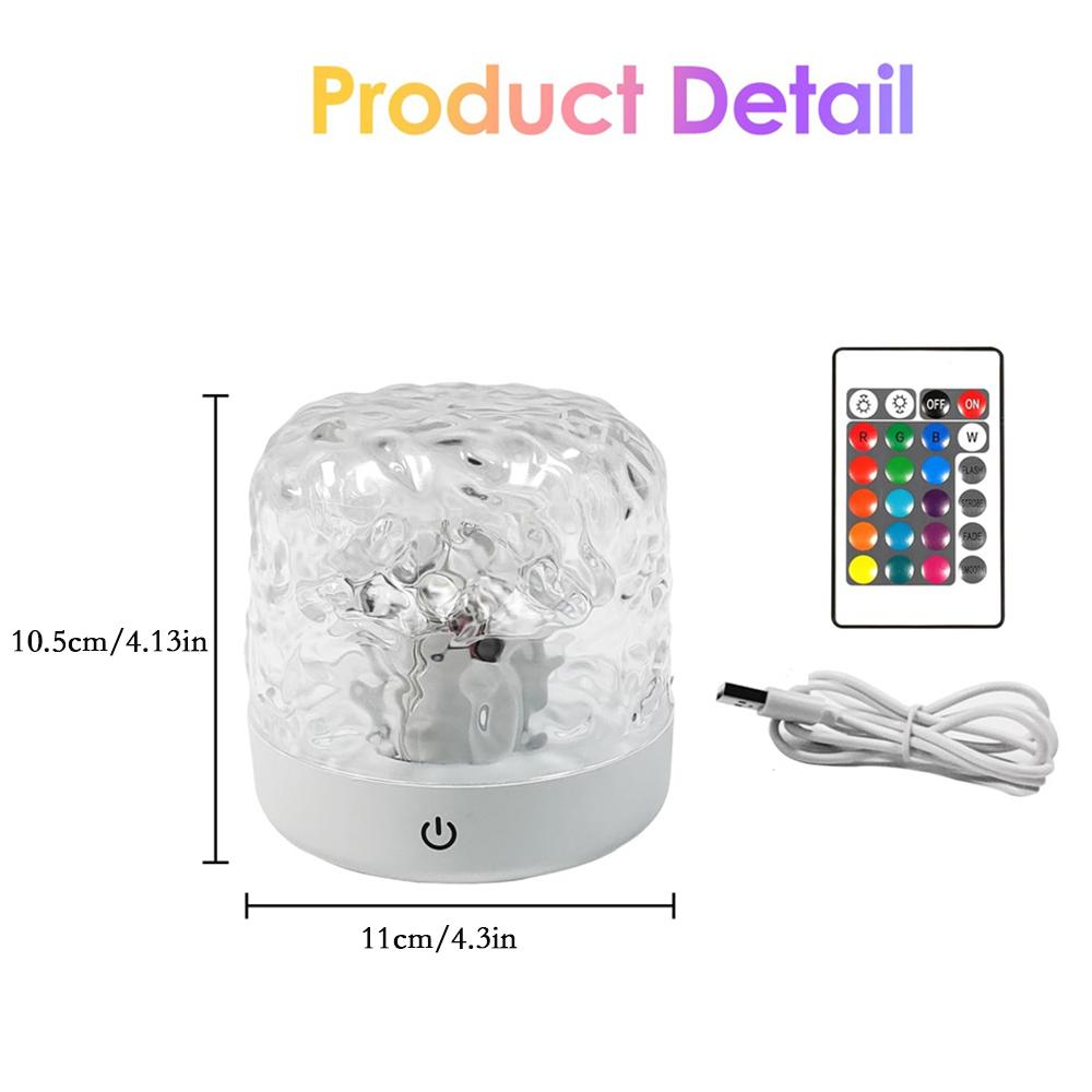 16-цветный светодиодный проектор ночного света с эффектом ряби на воде, пульт дистанционного управления, прикроватная декоративная лампа для спальни, RGB, диммируемая хрустальная лампа