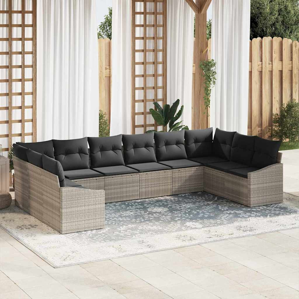 Garden Sofa Set with Storage 10 pcs Light Grey Poly Rattan