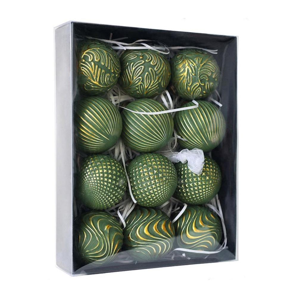 Plastic Christmas Ball Ornaments Set of 12 8CM Diameter Vintage Style Hanging Decorations for Festive Holiday Decor