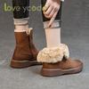 Women's Winter Natural Leather Plush Lining Large Size Mid-leg Marton Boots, Girls Students Comfortable Warm Flat Leather Boots