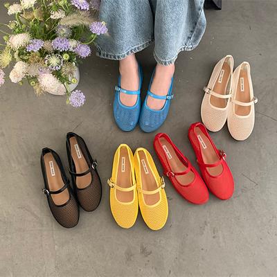 Мода Bailamos Женские Балетки Летняя Обувь Круглый Носок Прямые Пряжки Сандалии Повседневные Удобные Балетки Вырезы Мэри Джейн Одинарные Туфли