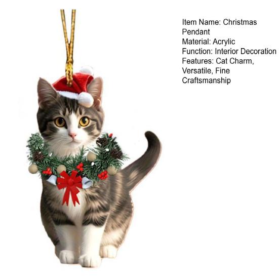 Yousheng Рождественский кулон 2D акриловый кот в рождественском венке шарм подвеска для автомобиля украшение для дома офиса вечеринок