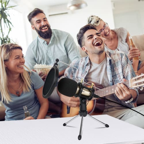 Микрофон для смартфона MSIZOY, 3,5 мм конденсаторный микрофон, Plug and Play, со штативом и поп-фильтром, настольный микрофон, совместимый с Windows