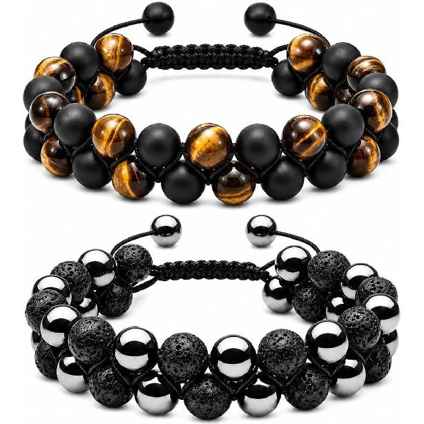 WFJ Black Obsidian Hematite Triple Protection Bracelets Set - Tiger Eye Beaded Natural Stone Bracelet for Men Women Gemstone (10MM)