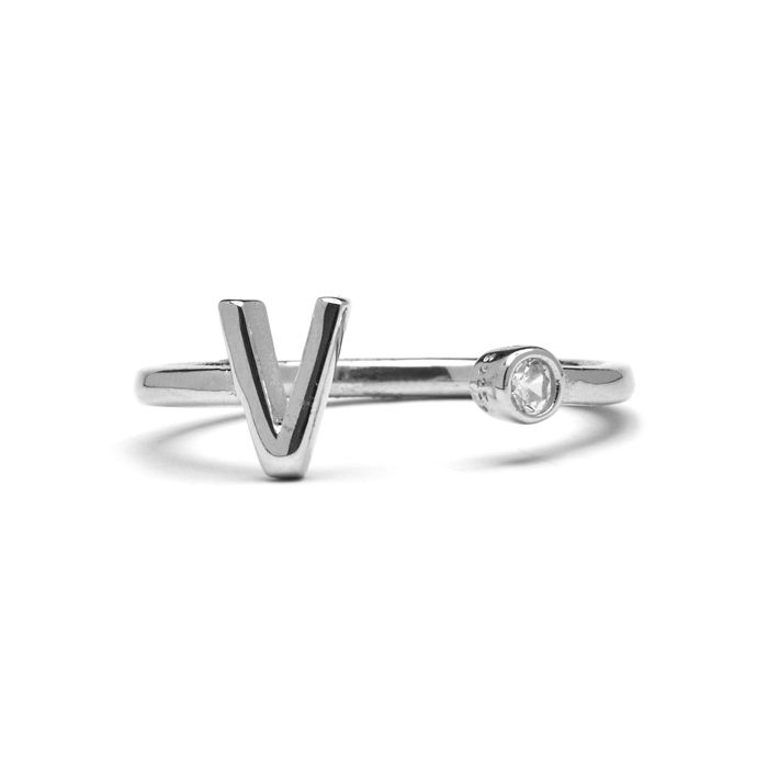 Bague - LUXENTER - Alphabet - Argent sterling 925 - Zircone brillante - Finition rhodiée