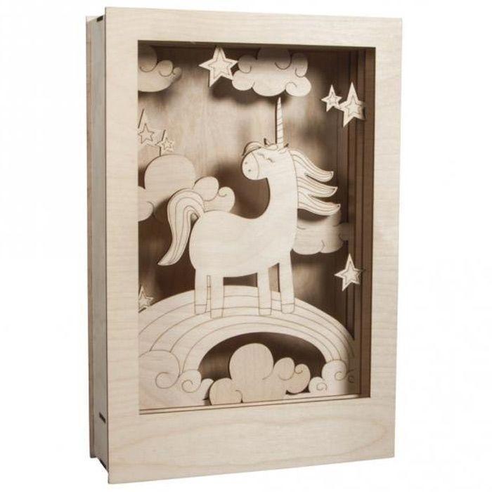 3D Wooden Frame - Rayher - Unicorn - 20x30x6.5 Cm - Creative Kit To Assemble - Mixed Children