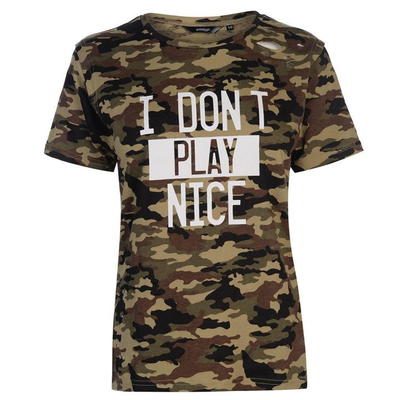 Golddigga Army Ripped Women's T-Shirt, Camo AOP, Size S