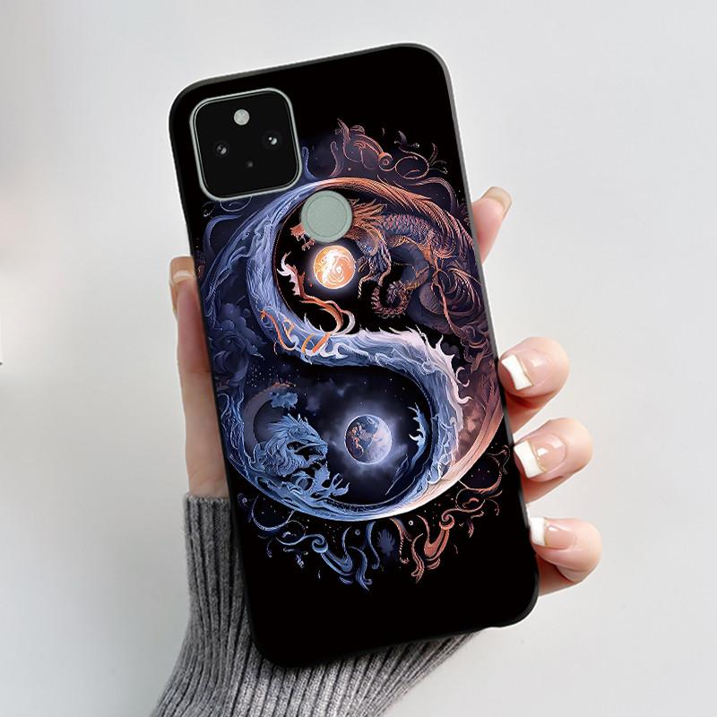Phone Case For Google Pixel 5 Soft Silicone Black Case Elegant Style Beautiful Pattern Snow Mountain, Hidden Garden Casing