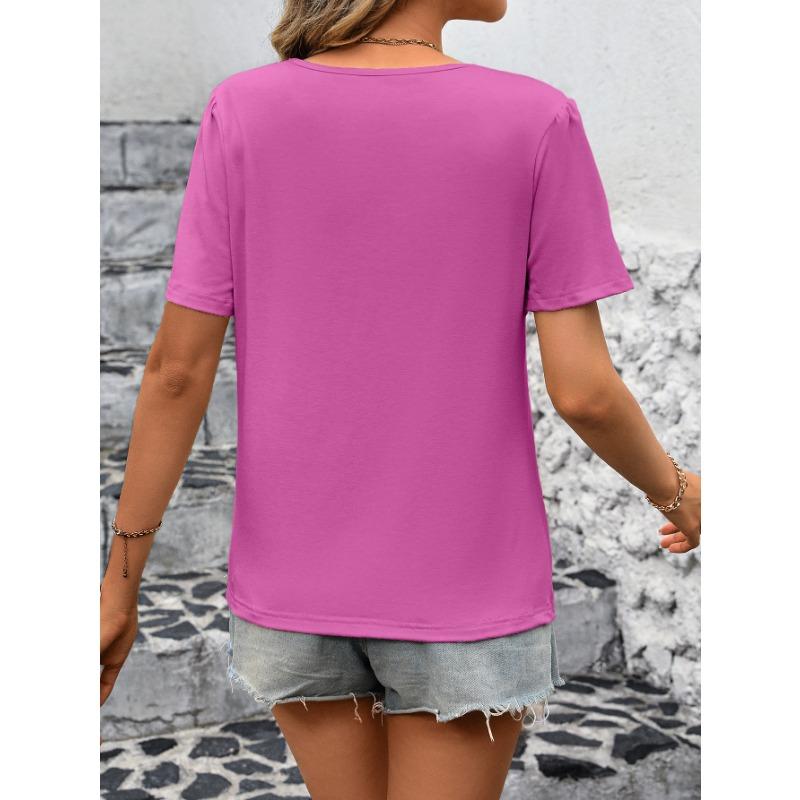 Летняя женская футболка, свободный повседневный пуловер с круглым вырезом, однотонный топ с короткими рукавами