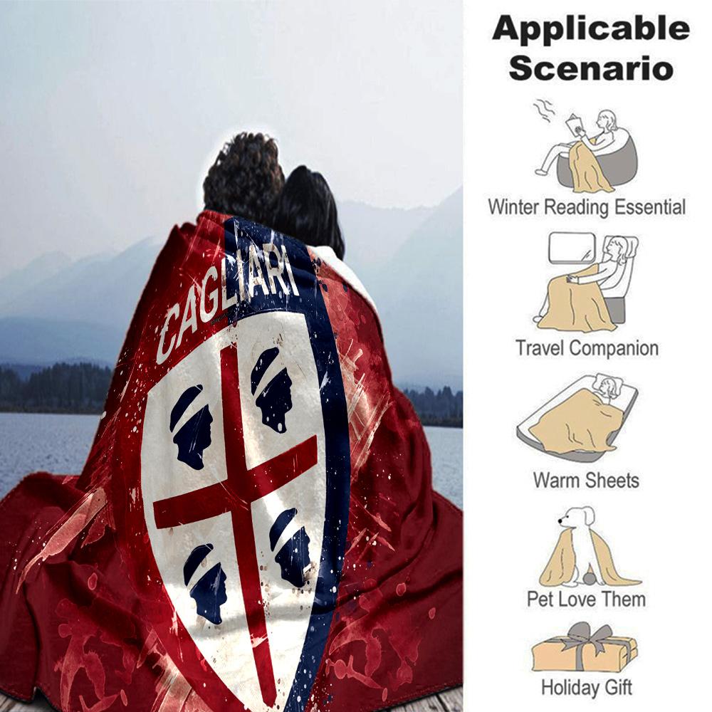 Cagliari Football Club Crest Flannel Blanket, Soft Polyester, Modern Design, All-Season for Camping, Travel, Gifts for holidays or birthdays