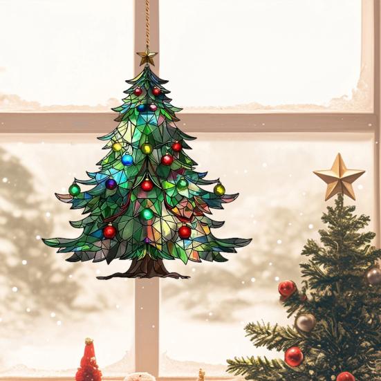 Рождественский акриловый ловец солнца, красочная рождественская елка/гном, подвесное украшение на окно, ловец света для наружного балкона, домашний декор