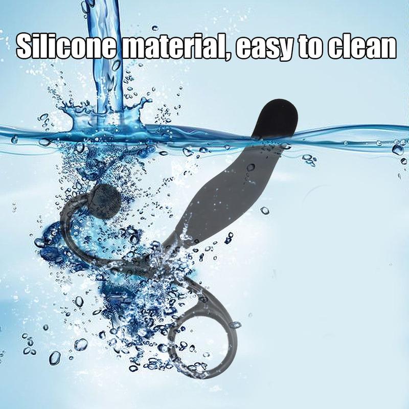 Black Silicone Prostate Massager Plug for Men Curved P-Spot Anal Plug with Ring Handle Male Anal Training Sex Toy