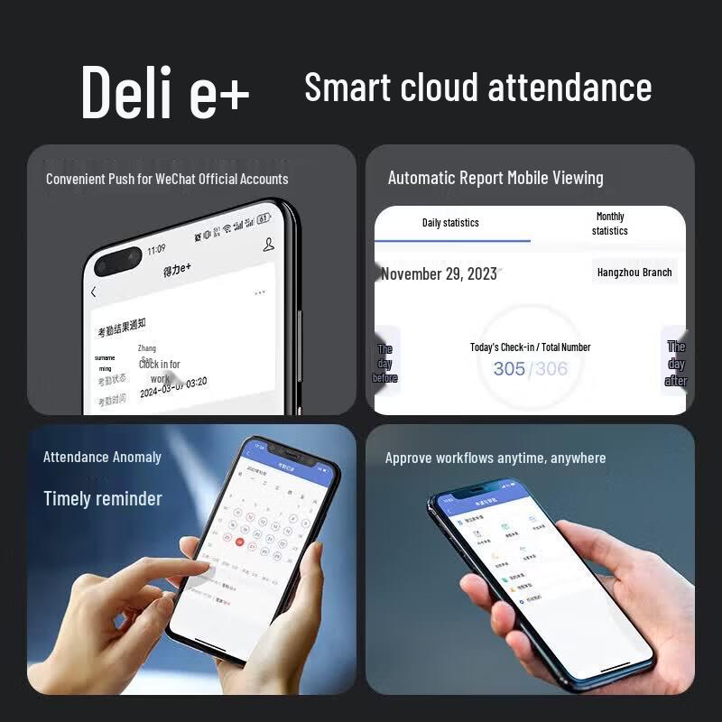 Deli Умный облачный Wi-Fi терминал распознавания лиц для учета рабочего времени, штекер CN (адаптер в комплекте)