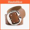 Hip Hop Inspired Women Leather Belt With Double Row Rivets And Large C Buckle