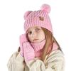 Kids Winter Hat Gloves Scarf Set Cold Weather Knitted Bear Hat with Pom Fleece Lined Neck Warmer Mitten Set for Girls Boys Ages 4-10