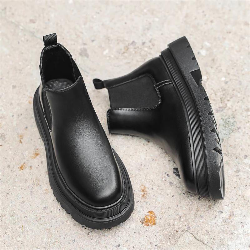 Модные высококачественные мужские классические повседневные кожаные ботинки челси, роскошные дизайнерские ботинки на толстой подошве, короткие высокие ботинки в британском стиле