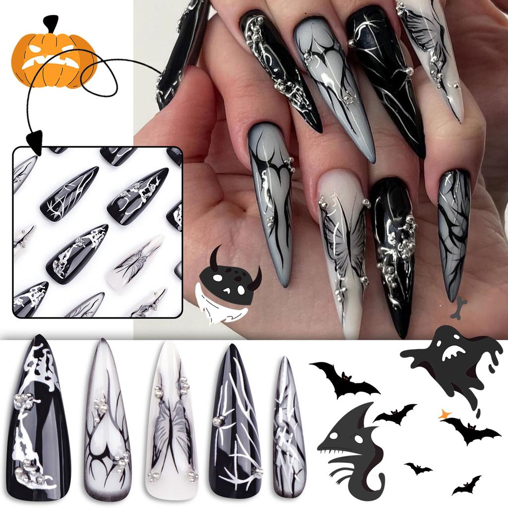 Women's High-End Dark Cool Nail- Art Nail Tips Love Butterfly Wearable Nail Tips(Glue 2ml)