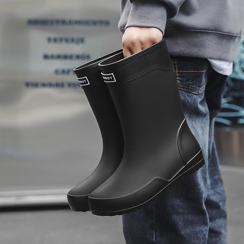 Fashion Men's Mid Calf Rain Boots Waterproof Rubber Shoes for Fishing Husband Galoshes Garden Work Kitchen Shoes Man Rainshoes Footwear