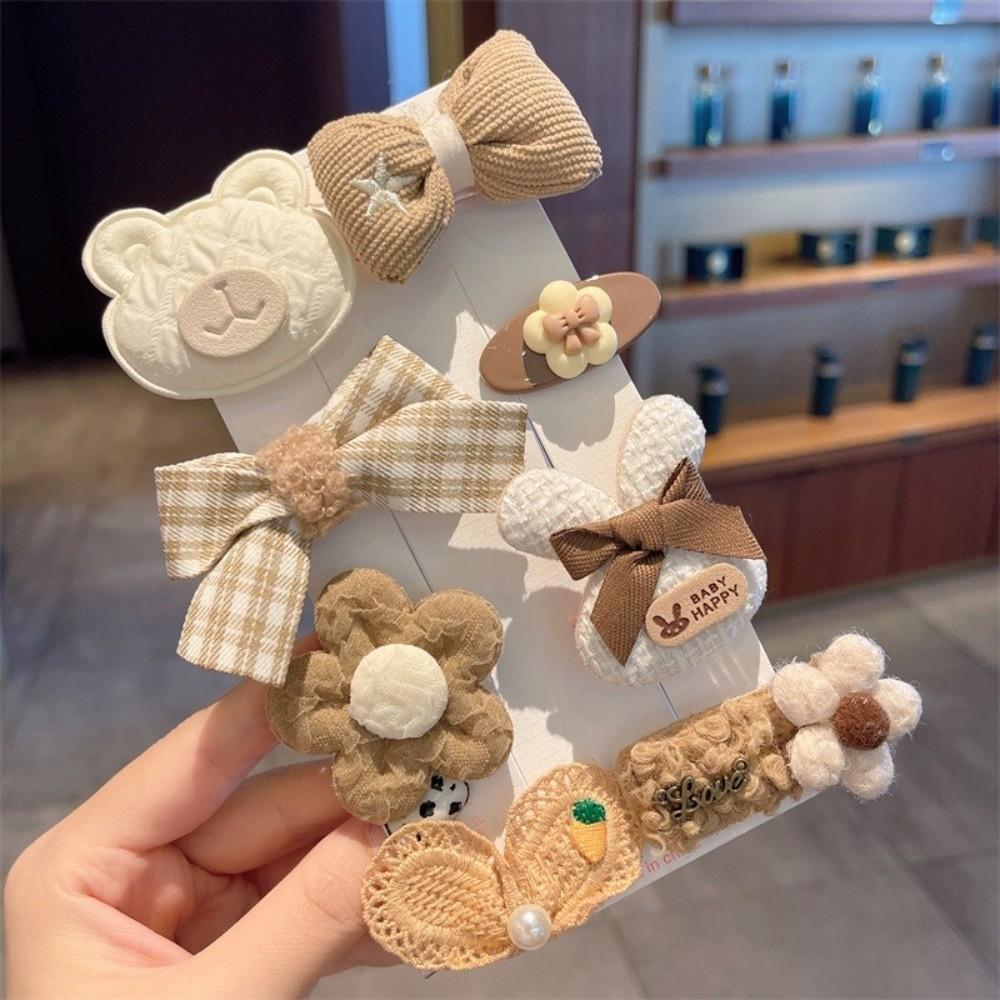 8/9pcs Fabric Hair Clip Set Plush Flower Hairpins Trendy Hair Barrettes Daily Wear