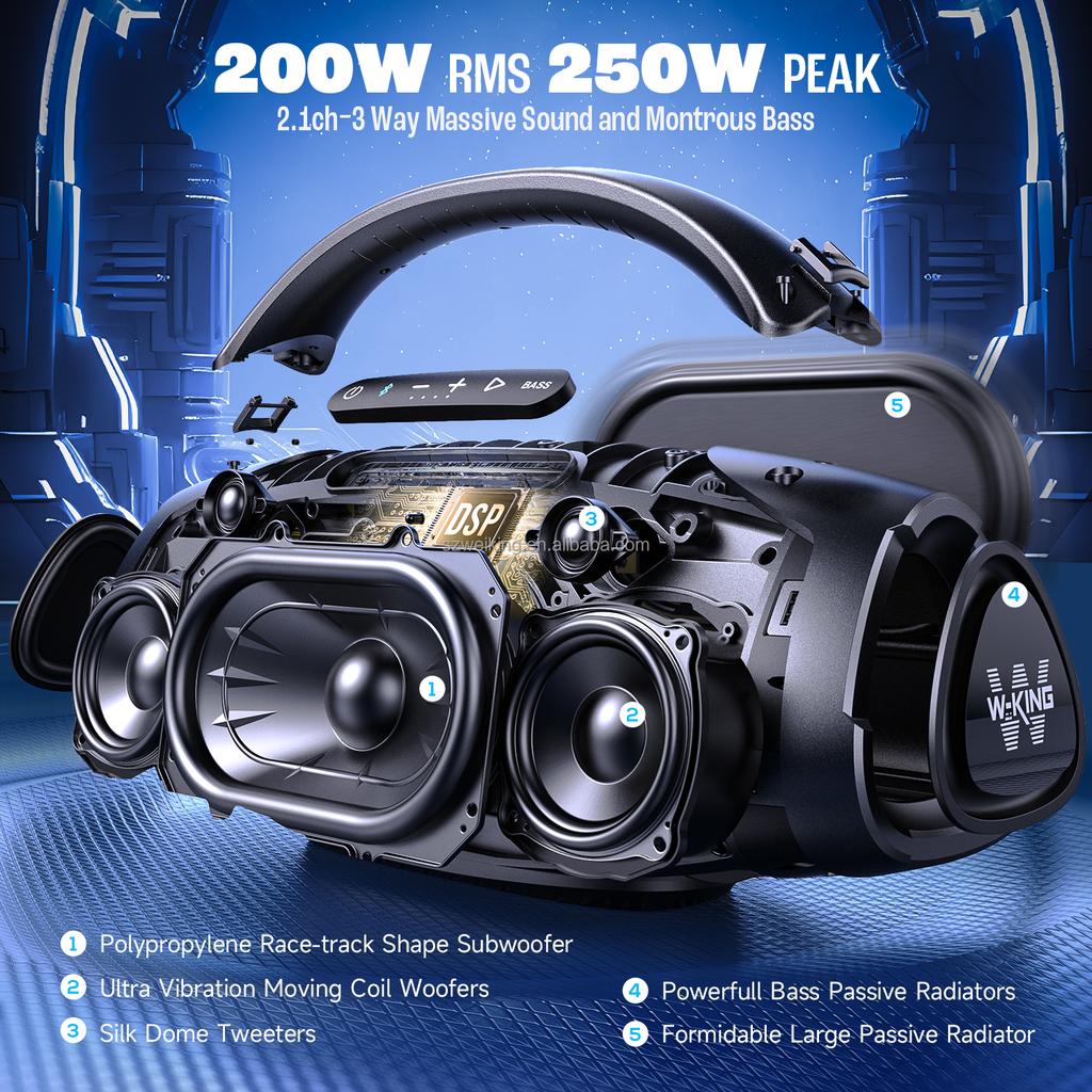 W-KING X20 IPX7 Waterproof Party Large Massive Bass Loud Speaker with APP/EQ/Fast Charging/TWS/OTG/TF/USB/AUX