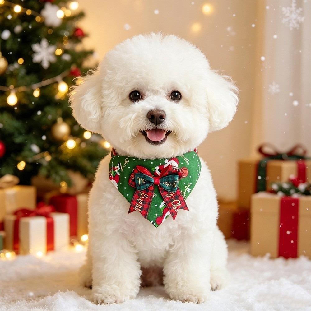 Red Green Christmas Pet Bandana Adjustable Strap Dog Triangle Scarf Dog Owners