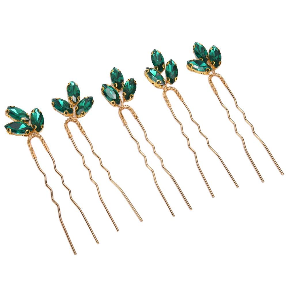 5pcs Vintage Design Wedding Hair Piece Green Rhinestone Hair Jewelry Rhinestone Hair Pin Bride