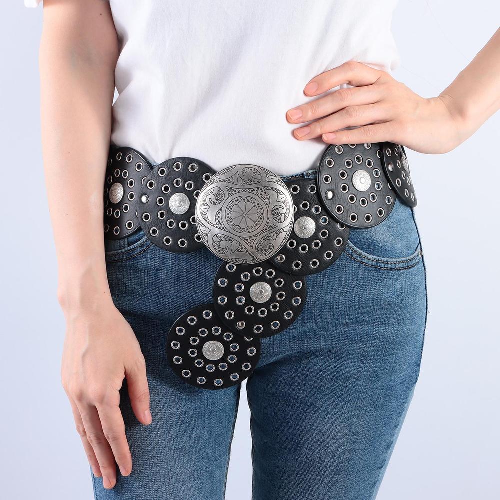 Полый пояс в западном стиле, преувеличенный ковбойский широкий дисковый ремень для женщин