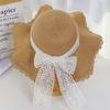 Sweet bucket hat straw hat women's lace bow big brim foldable sun hat seaside beach