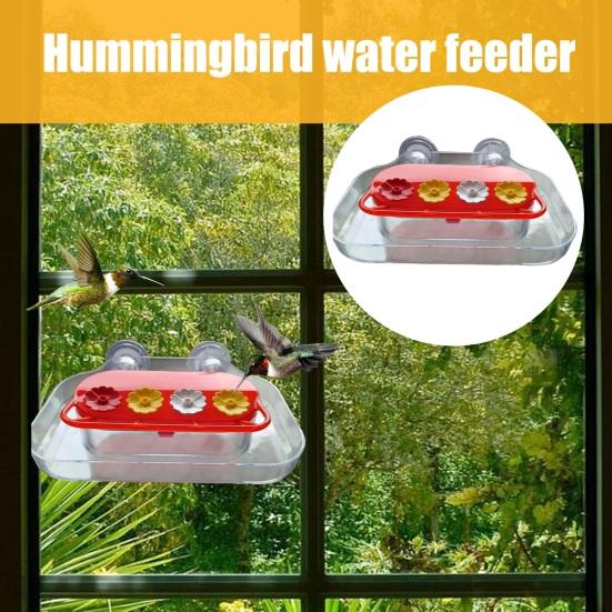 Window Hummingbird Feeder Plastic Birds Feeding Tray with 4 Feeding Ports Strong Suction Cup Hummingbird Feeder for Outdoors
