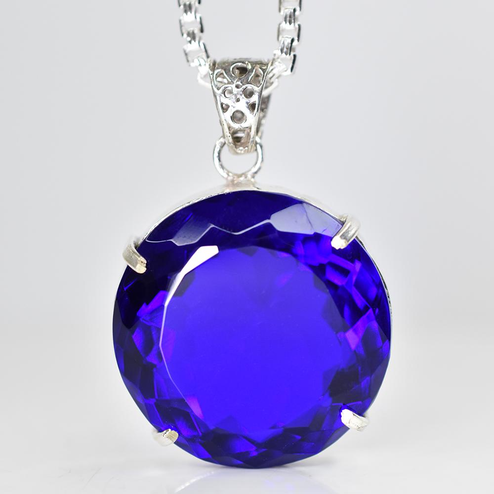 A Grade 113.55 Ct CERTIFIED Blue Topaz 925 Sterling Silver Unique Round Pendant MY-PD-136-NS