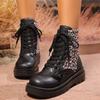 Мода Модные ботильоны на платформе с леопардовым принтом, женские осенние нескользящие ботинки на шнуровке, женские армейские ботинки из искусственной кожи с толстой подошвой