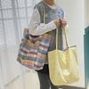 Новая сумка-тоут из парусины в клетку с двусторонним принтом Lazy Wind, женская повседневная универсальная сумка через плечо, модная сумка-тоут большой вместимости