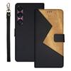 IDEWEI For Sony Xperia 1 VII Case Card Slots Splicing Color Leather Phone Cover with Wrist Strap