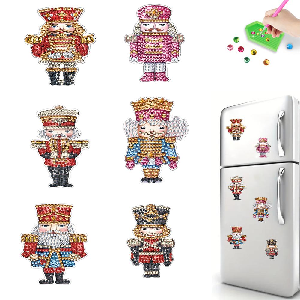 6Pcs Acrylic Special Shape Santa Claus Diamond Art Magnets Decals Diamond Painting Refrigerator Magnet for DIY Crafts Party Gift